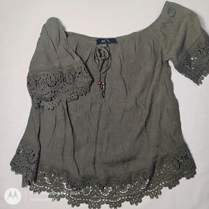 BCX Olive Green Lace Trim Women's Top